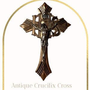 Vintage Cross 1900s Religious Wall Crucifix Rare Antique Heavy Gold Brass Silver